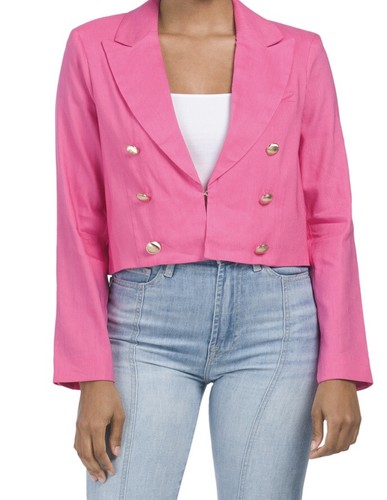 House Of Harlow Cropped Blazer Fuchsia Pink Double Breasted Gold Sz Small S New - Picture 14 of 15