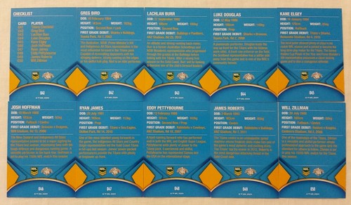 NRL 2016 Trading Cards Gold Coast Titans full set of 10 - Picture 2 of 3