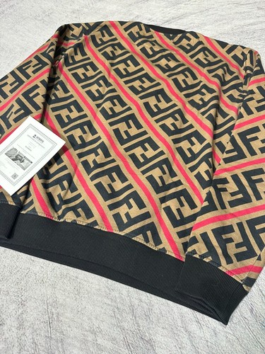 Authentic Fendi Sweatshirt Zucca Monogram Diagonal FF Brown and Red size L - Picture 13 of 14