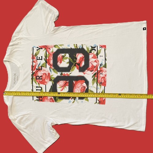 HURLEY WOMENS TSHIRT Medium WHITE with ROSE GRAPHIC Cotton - Picture 8 of 9