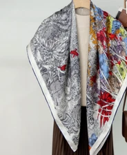 Sallys 100% Mulberry Silk Wrap Shawl flower Print Square Scarf 43"new