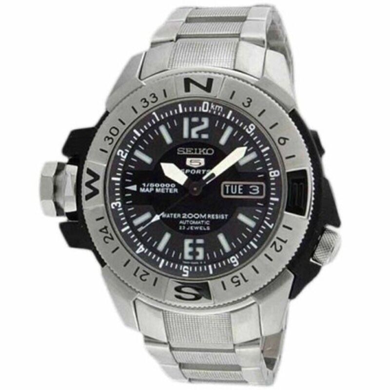 SEIKO 5 Sports SKZ225 Automatic Watch Stainless Silver Map SEIKO 5 Sports SKZ225 Automatic Watch Stainless Silver Map