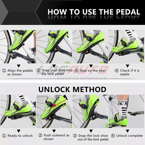 For SPD / LOOK Road Bike Clipless Self-Lock Pedal W/ Cleat Carbon Fiber Pattern - Picture 15 of 18