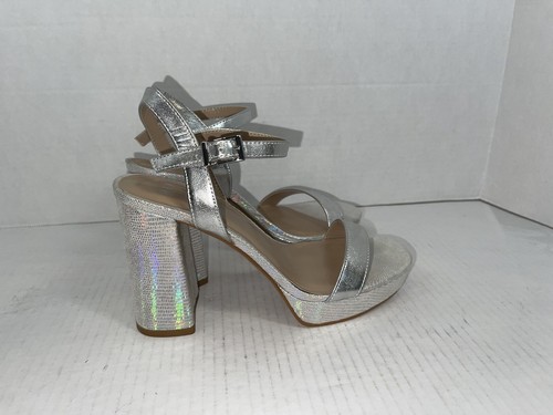 Silberne Plateau-Stack-Heels mit Knöchelriemen Größe 6 neu - Bild 5 von 6