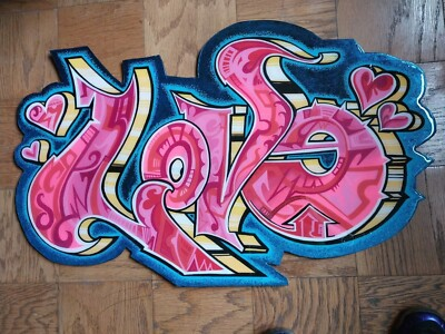 #ad Love Graffiti Painting On Wood 38 X 24 Epoxy Coat Curved Wood Original $1999.99