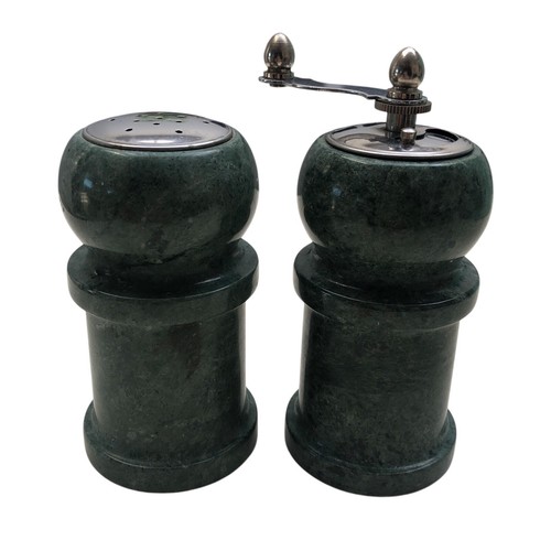 POLISHED ITALIAN MARBLE - Salt Shaker & Pepper Mill Green Heavy Vintage 4” - Picture 5 of 10