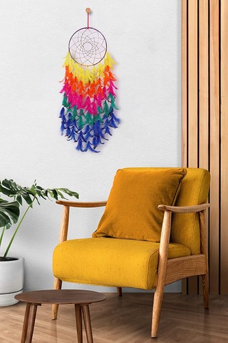 Handmade Multi Feathers Wall Hangings With lights (21 cm Diameter) - Picture 3 of 7