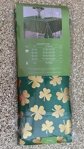 ST PATRICK'S DAY Metallic Print Tablecloth 52in × 70in Oblong Fabric SHAMROCKS - Picture 2 of 3