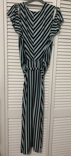 Abito Lane Bryant a righe maxi lungo 22/24 spalle fredde vita elasticizzata nuovo - Foto 7 di 11