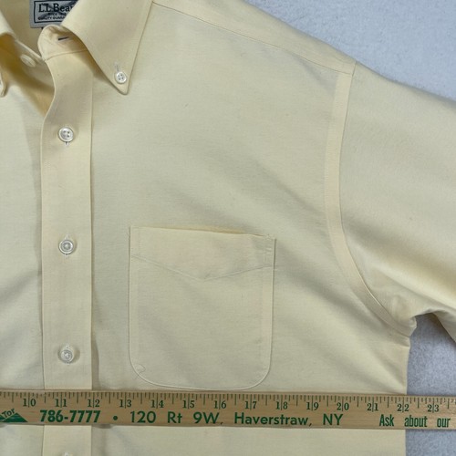 LL BEAN Shirt Men 15.5 32 Dress Oxford Wrinkle Resistant Button Up Cotton Yellow - Picture 11 of 13