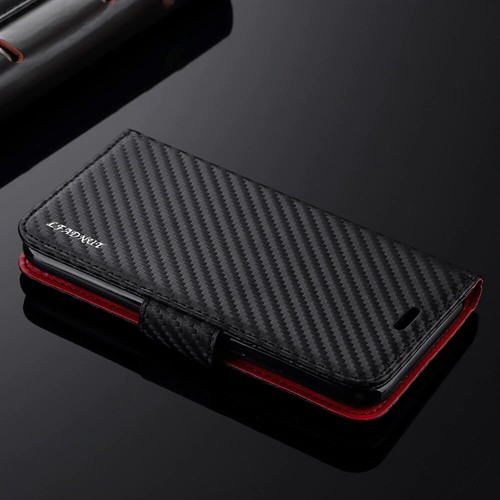 Lujo Carbono Abatible Billetera Estuche Cubierta con Ranuras para Tarjetas para iPhone y Samsung - Imagen 5 de 49
