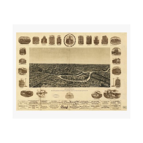 Vintage Map Satin Poster, Dallas Texas History, Oak Cliff Decor, 1892 Dallas - Picture 6 of 21