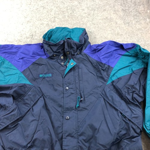 Columbia Jacket Men Large Blue Green Ski Snow Snowboarding Hidden Hood Full Zip - Picture 4 of 15