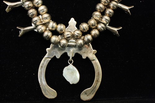Vtg Navajo Turquoise Sterling Silver Squash Blossom Necklace 22'' Signed C Haley - Picture 10 of 10