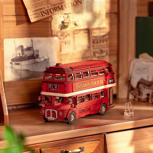 ROBOTIME London Tour Bus - DIY 3D Wooden Puzzle City Sightseeing Model Kit - Picture 3 of 7