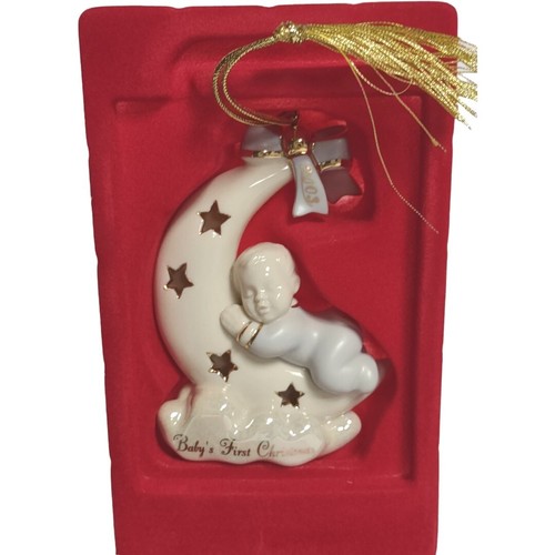 Lenox Babys First Christmas Boy Sleeping on Moon Ornament 2003 Vntg Home Decor - Picture 6 of 11