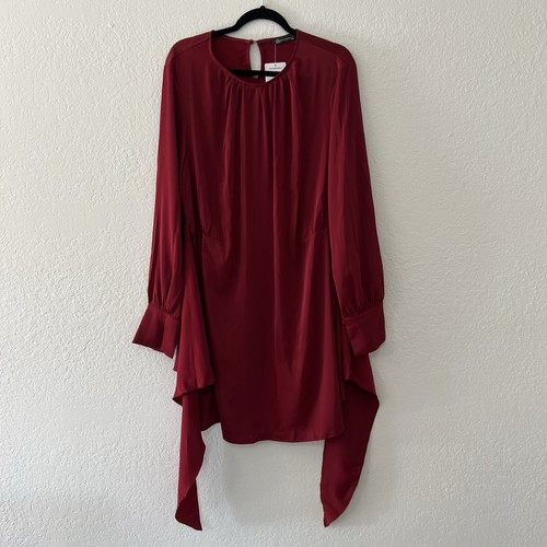 NWT Pretty Garden Satin Long Sleeve Split Cuff Tie Front Elastic Waist Dress XXL - Picture 2 of 13