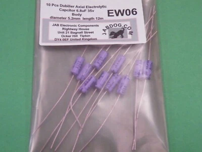 Approx 10 Pcs Dubilier Axial Electrolytic Capacitor 6.8uF 35v dia 5.2mm 8g EW06