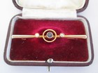 ANTIQUE EDWARDIAN 15ct GOLD BLUE SAPPHIRE & SEED PEARL PIN BAR BROOCH @2g