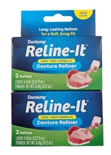 Dentemp Denture Reliner RELINE IT - 2 repairs / box  ( 2 boxes ) green NEW LOOK!