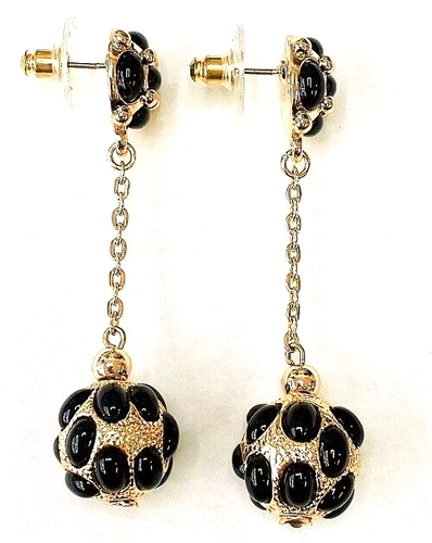 HSN KJL by Kenneth Jay Lane Cabochon Ball Black Gold-tone Dangle Earrings - Picture 2 of 6