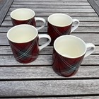 Williams Sonoma Classic Tartan Mug Set of 4 Stoneware Red Holiday Christmas NWOB