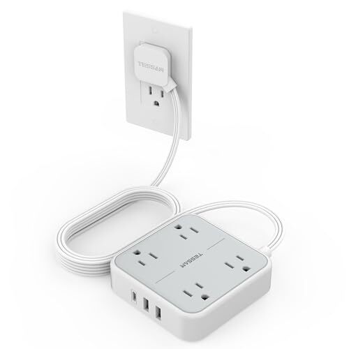 Extension Cord 10 ft Surge Protector Power Strip Long Cord with 3 USB1 USB C ...-image