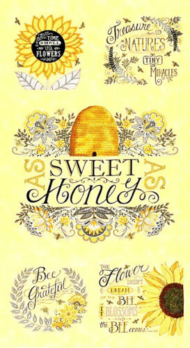 MODA FABRICS WITH#19960 12 "BEE GRATEFUL" HONEY YELLOW" Panel 24" x 44"BTP