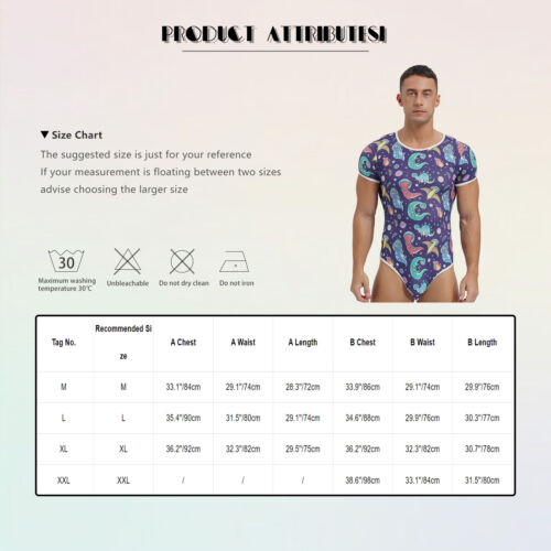 Mens Bodysuit Diaper Jumpsuit Underwear Rompers Short Sleeve Undershirts Print - Picture 63 of 69