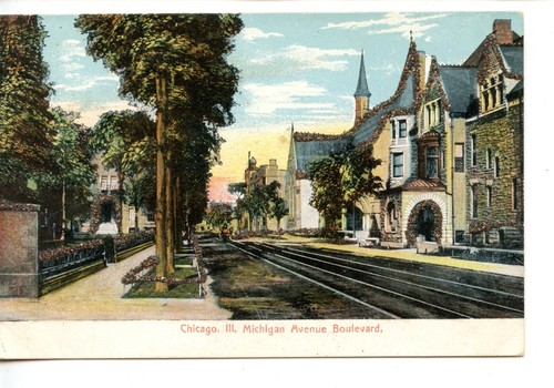 Michigan Avenue Boulevard Street Scene-Tracks-Chicago-Illinois-Vintage Postcard - 第 1/2 張圖片