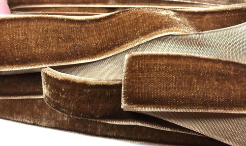 vintage 1" velvet ribbon rayon trim toffee brown 3yds made in France - Picture 2 of 3