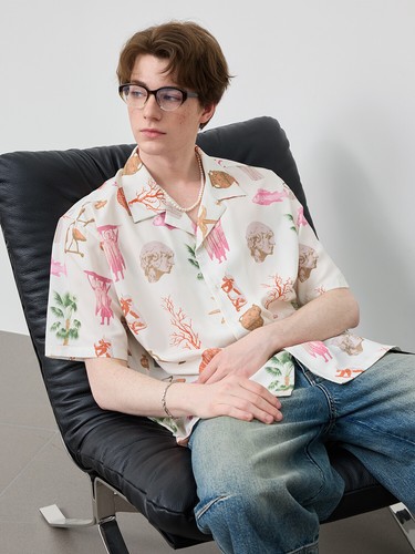 Camisas Hawaii Holiday para Hombres Manga Corta Estampado Floral Abotonadas Cuello Cubano Delgadas - Imagen 2 de 6