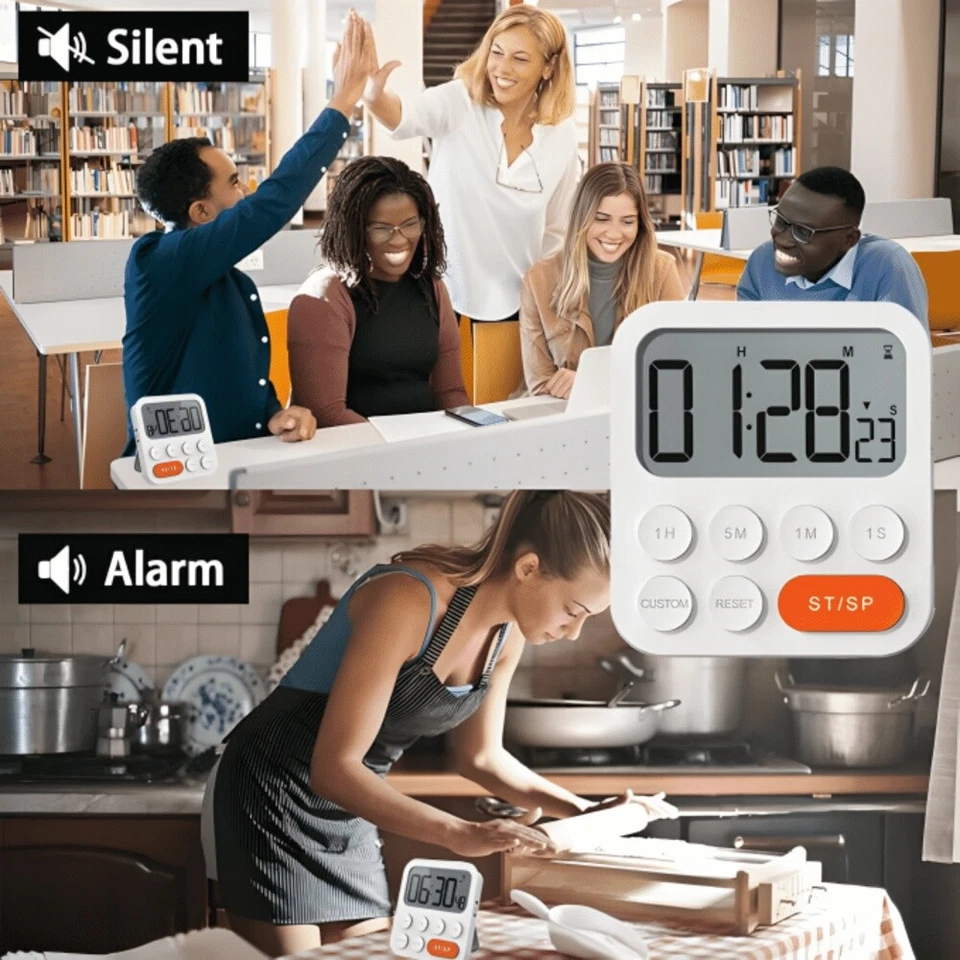 Küchentimer Countdown Magnethalterung Count-Up Stoppuhr großes Display digital - Bild 4 von 4