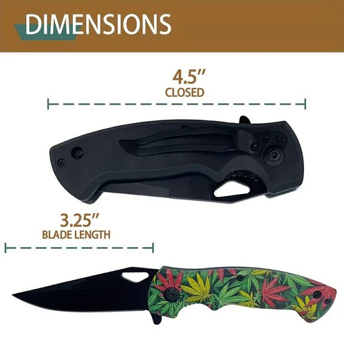 2 Cannabis Leaves 7.75 inches Pocket Folding Knifes, Camping Fishing Hiking - Picture 3 of 7