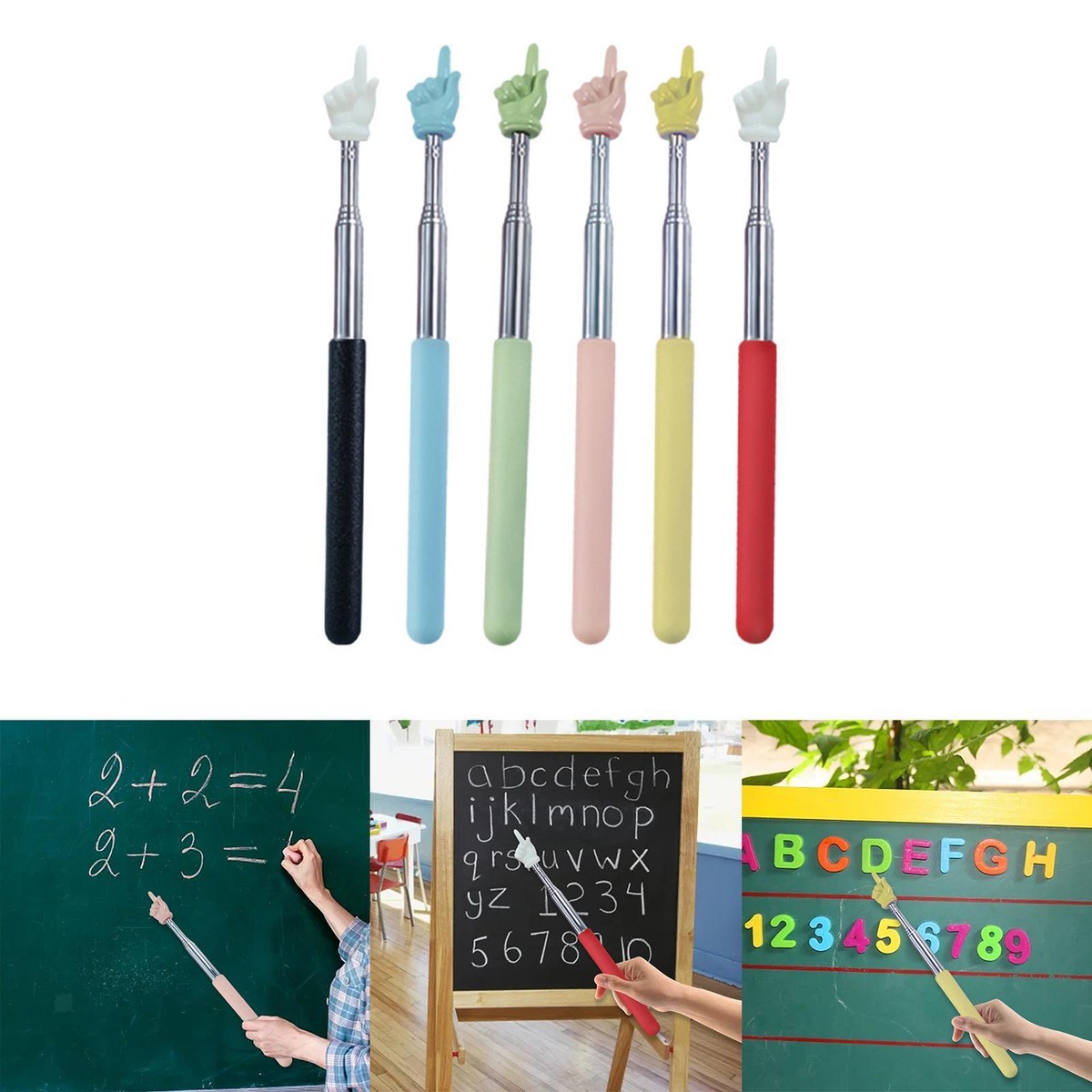 DSLSQD 5 Pieces Teacher Pointer Stick, Retractable Finger Pointer Stick Teacher Pointer For Classroom Finger Reading Tool Teacher Must Have Hand Touch Stick For Teacher Classroom Accessories