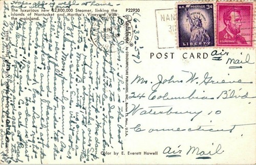 VTG S.S. Nantucket Postcard Steamer Ship Marthas Vineyard 1959 - Picture 2 of 2