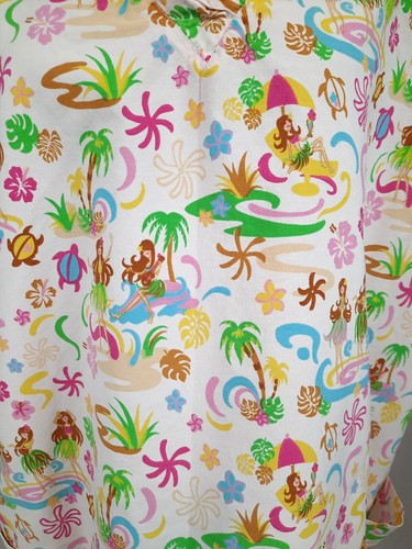 Uniforms Hawaii Medical Scrub Top Hula Girl Sea Turtles Light Pink Sz 2XL Unisex - Picture 7 of 8