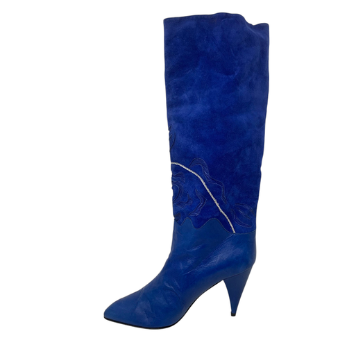 Vintage NEW 1980's Mary Popps x Carrano Sz 7.5 Blue Leather Heeled Boots Italy - Picture 3 of 13