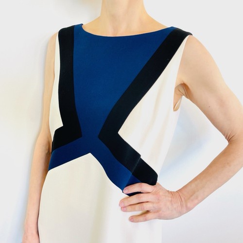 Emilio Pucci Size 40 (10) White Black Blue Virgin Wool Blend Shift Dress - Picture 8 of 24
