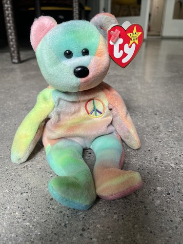 1996 Ty Beanie Baby PEACE PVC  Bear Tye Dye, Vintage Toy