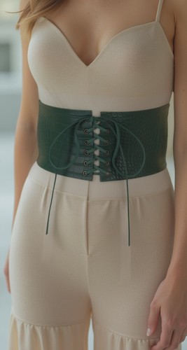 Women Green Corset Western Style Fashion Belt Faux Crocodile Skin Leather M L - 第 21/24 張圖片