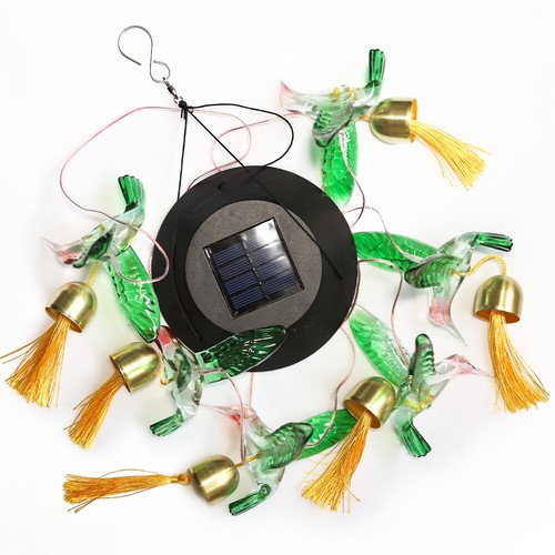 Solar Color Changing LED Lights Hummingbird Wind Chimes With Bell Home Décor - Picture 5 of 6