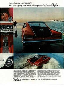 1965 RAMBLER Marlin red black driving through surf Vintage Print Ad