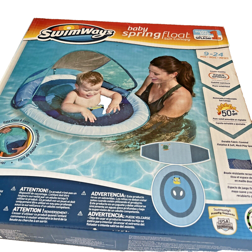 Swimways Baby Spring Float Sun Canopy Collapsible Blue Mesh Pool Water Accessory - Picture 3 of 10