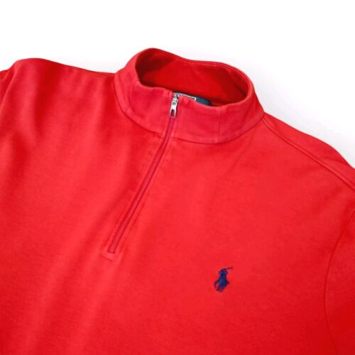 Ralph Lauren Polo Para Hombres XL 1/4 Cremallera Pima Algodón Pull Over Suéter Camisa Rojo - Imagen 4 de 7