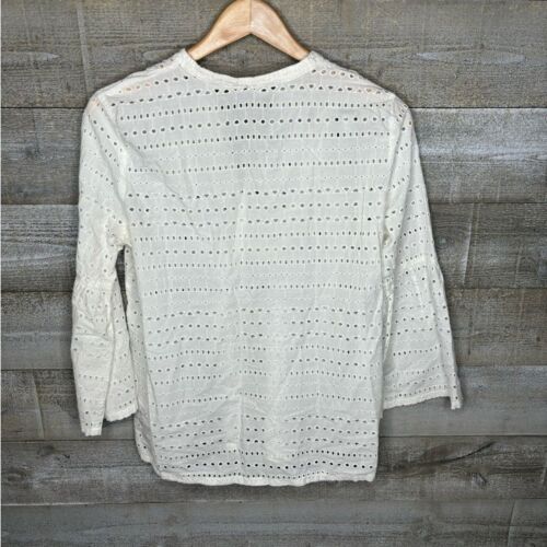 Ann Taylor Loft medium white eyelet bell sleeve boho top - Picture 3 of 6