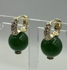 Women s Natural Polished Green Jade Stone 14k gold plated cz earrings