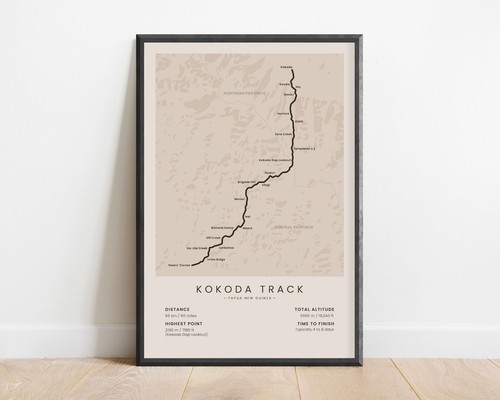 Kokoda Track Print | Kokoda Hiking Trail Map | Papa New Guinea Trekking Path Map - Picture 3 of 8