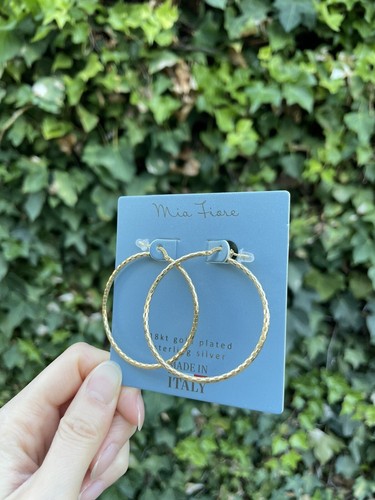 Mia Fiore 18kt Gold Plated Checker Patterned  Sterling Silver Hoop Earrings New - Picture 3 of 6