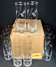 Atomic Barware Noritake Quartzex Cut Glass Wheat Zombie Set Of 12 With Box 1950s